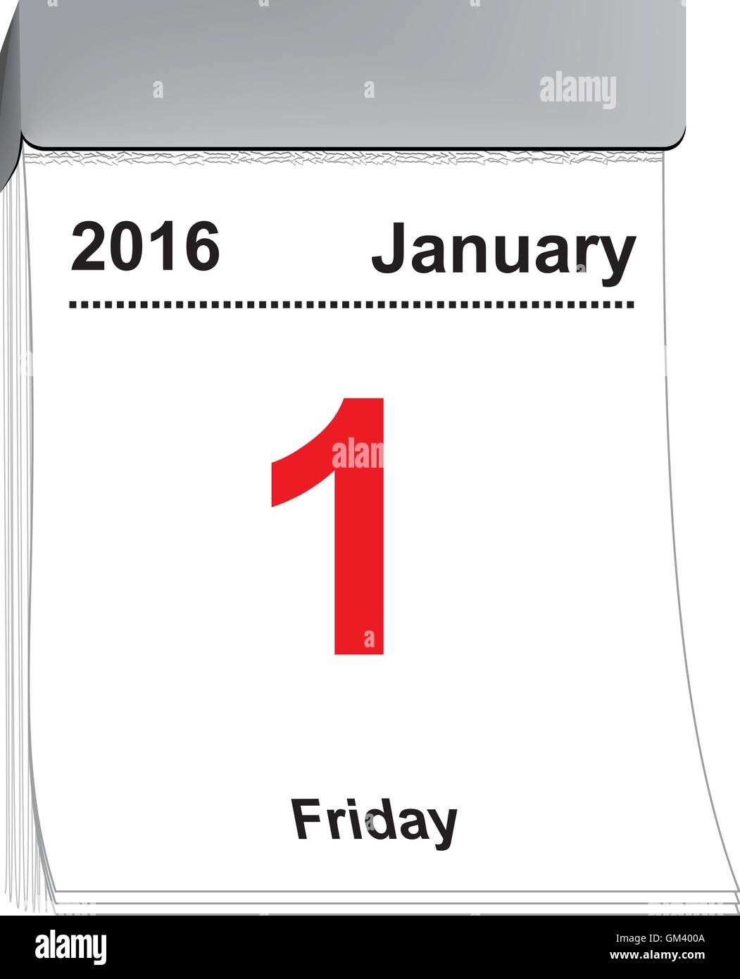 Strappare il calendario gennaio 1, 2016 Illustrazione Vettoriale