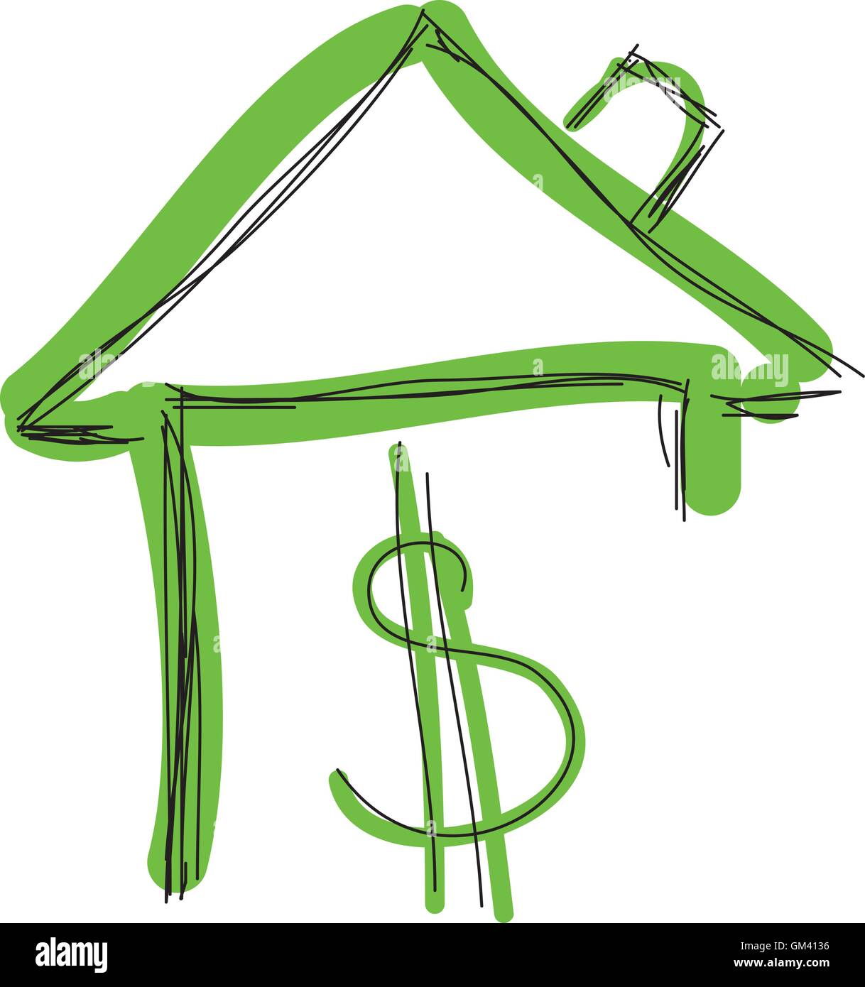 Disegnate colorata casa verde con il simbolo del dollaro Illustrazione Vettoriale
