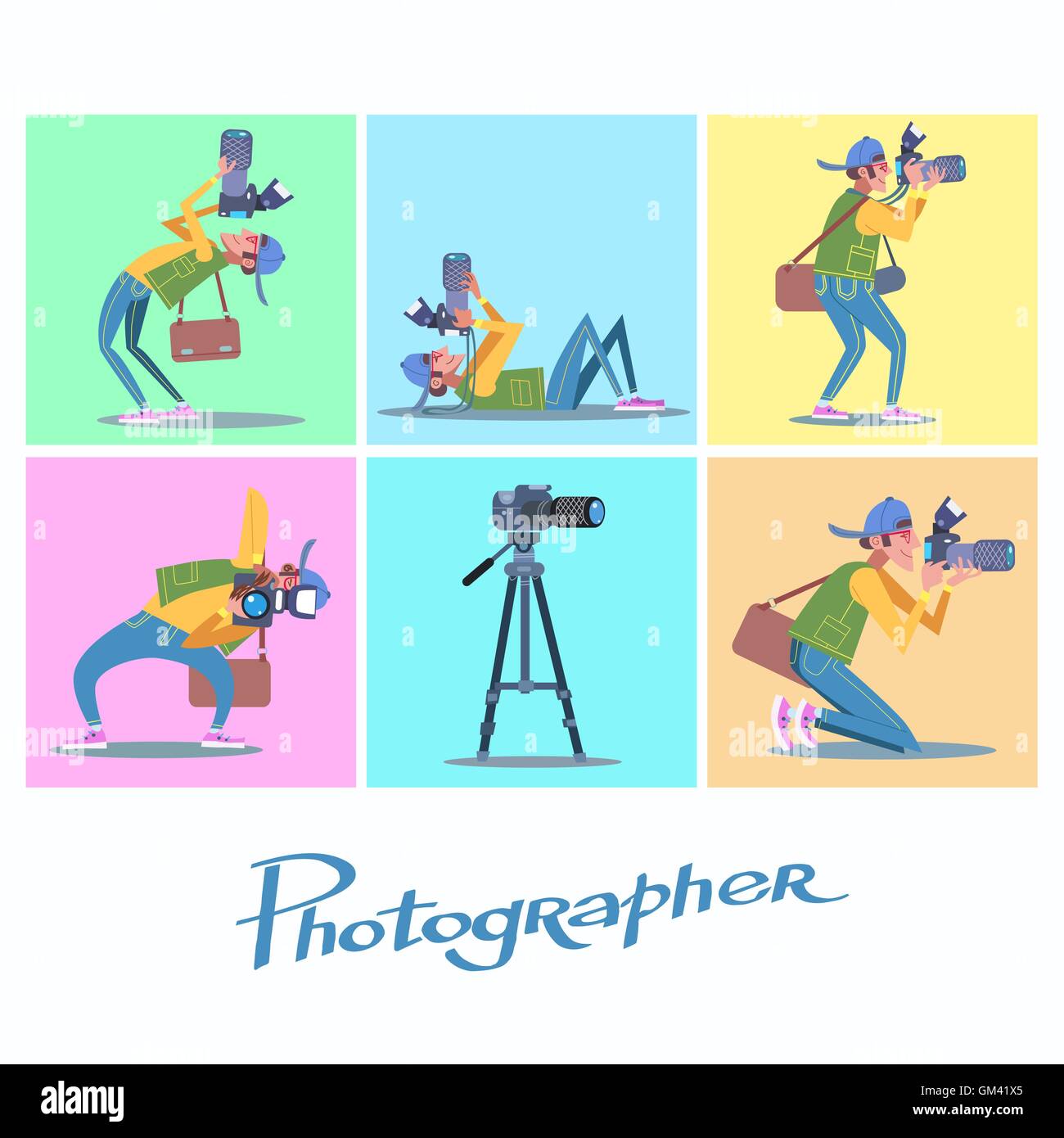 Set fotocamera fotografo reporter giornalista blogger paparazzi Illustrazione Vettoriale