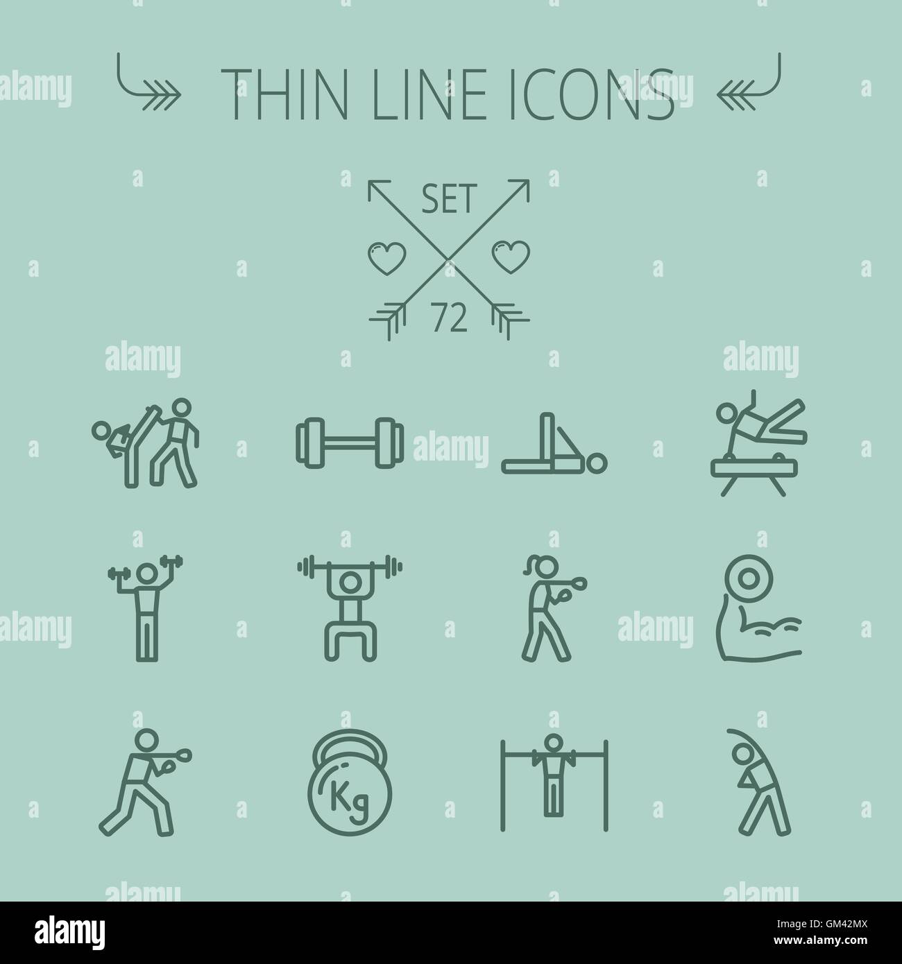 Sport linea sottile icona impostare Illustrazione Vettoriale