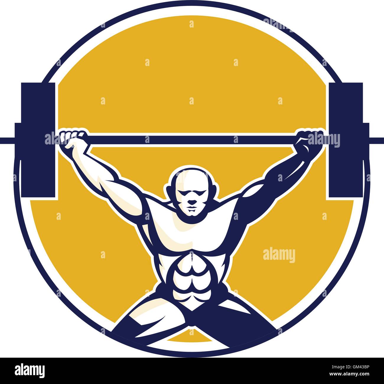 Weightlifter sollevamento pesi cerchio retrò Illustrazione Vettoriale