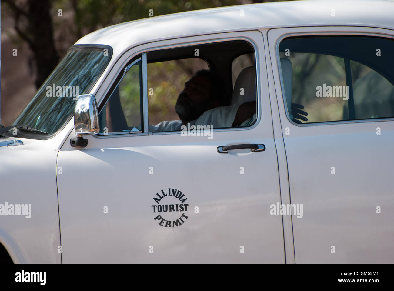 WhiteTaxi in attesa di tariffa in Kerala, India. Foto Stock