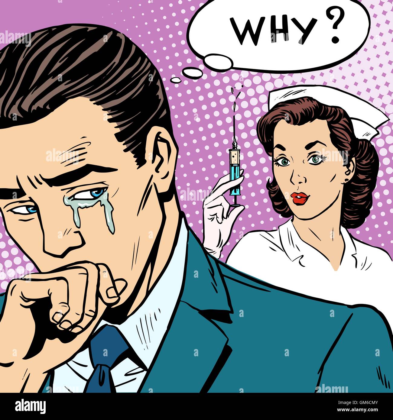 Malattia medicina siringa di iniezione uomo grido Illustrazione Vettoriale