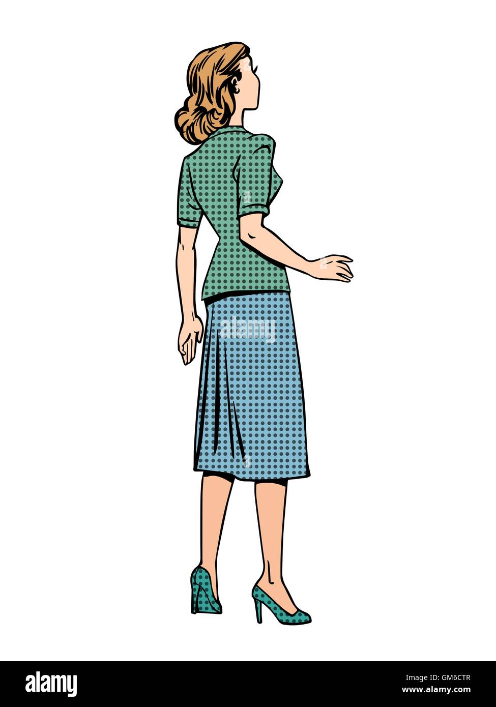 Retrò donna guarda indietro Illustrazione Vettoriale