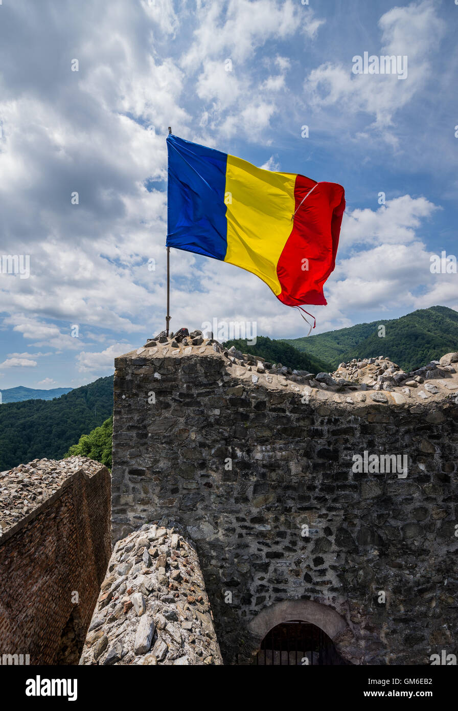 Il castello di Poenari anche chiamato Cittadella Poenari sull altopiano del Monte Cetatea, Romania, uno dei principali fortezza di Vlad III Impalatore Foto Stock