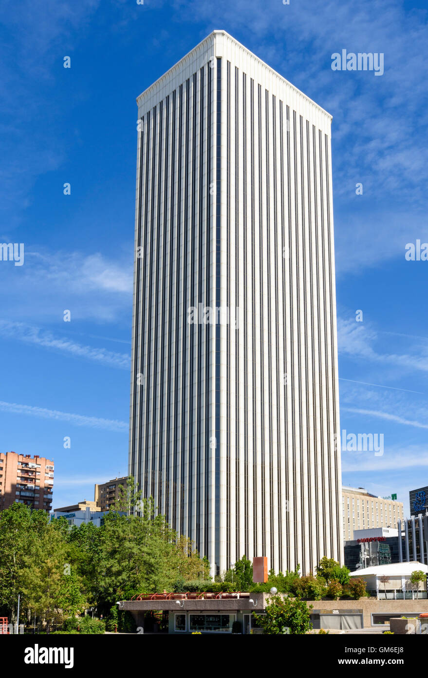 La Torre Picasso grattacielo nel quartiere finanziario di Madrid, Spagna Foto Stock