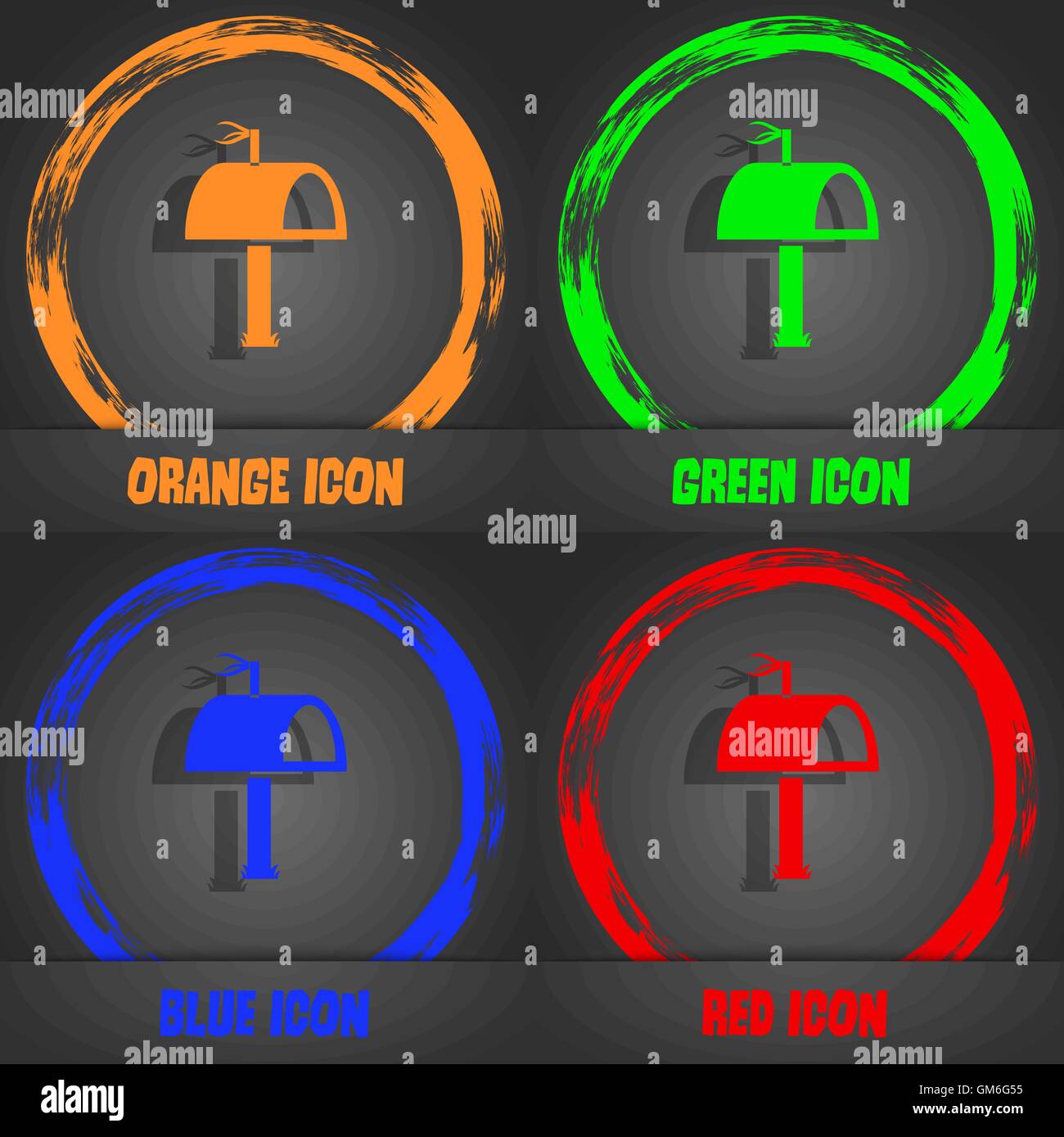 Icona di cassetta postale segno. Alla moda in stile moderno. In arancione, verde, blu, rosso design. Vettore Illustrazione Vettoriale