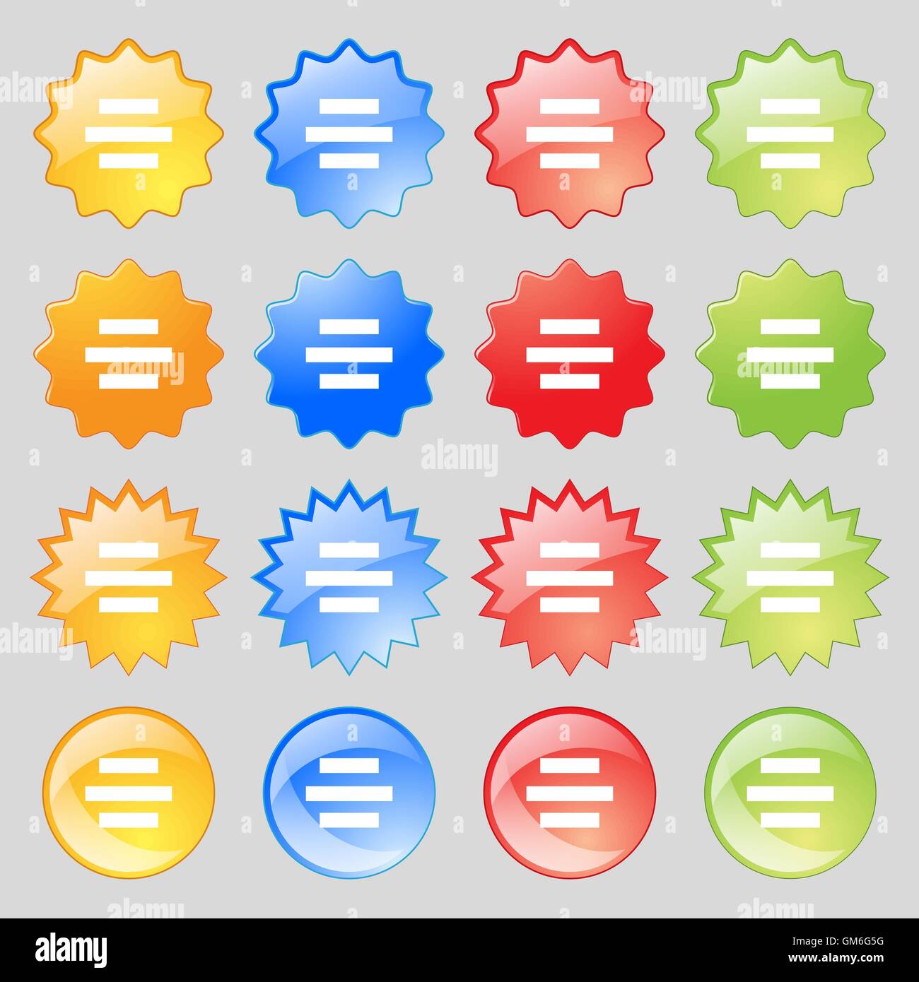 Allineamento al centro icona segno. Grande set di 16 colorato pulsanti moderno per il vostro design. Vettore Illustrazione Vettoriale