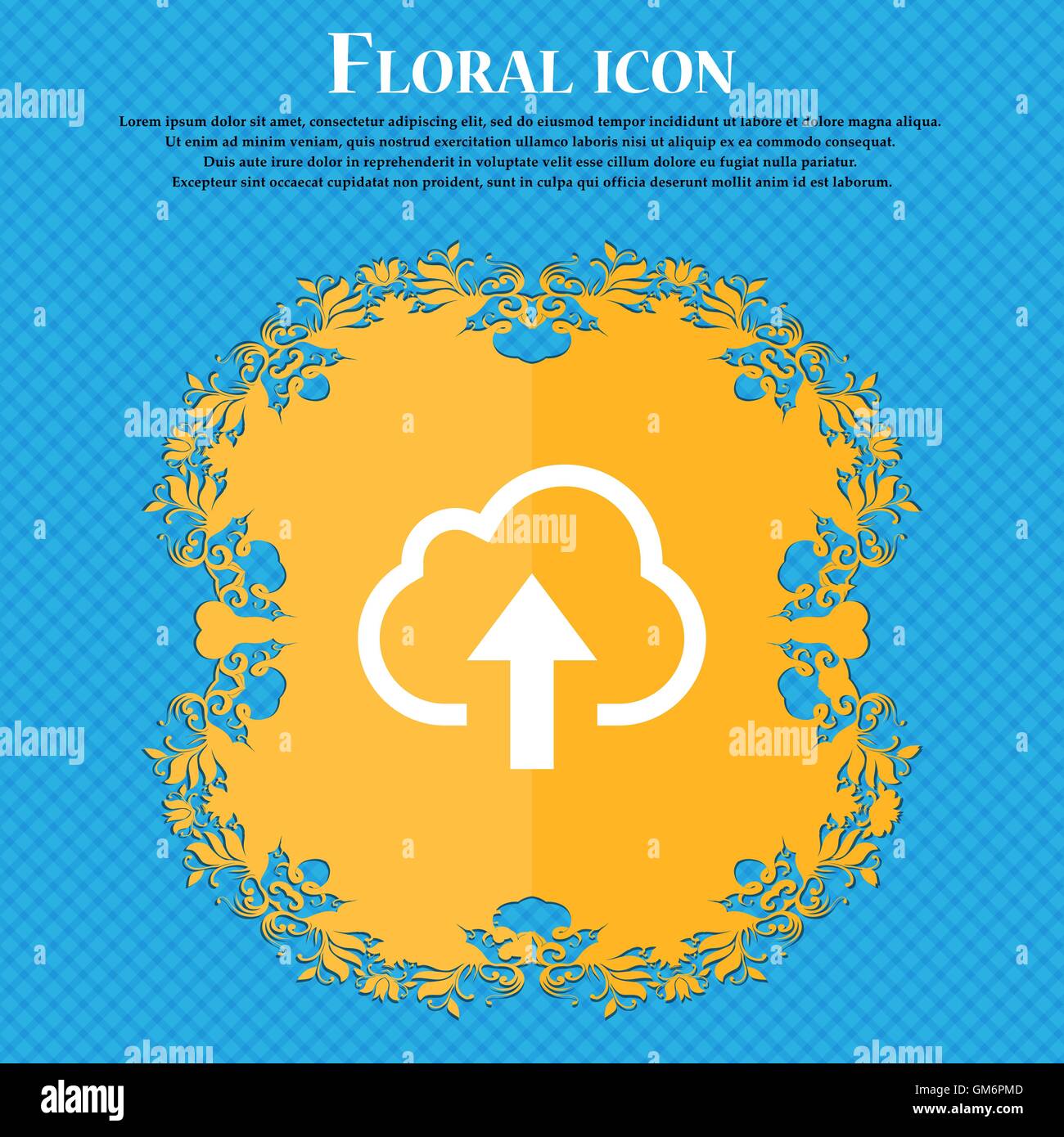 Caricare dal cloud . Floral design piatto su un blu sfondo astratto con posto per il vostro testo. Vettore Illustrazione Vettoriale