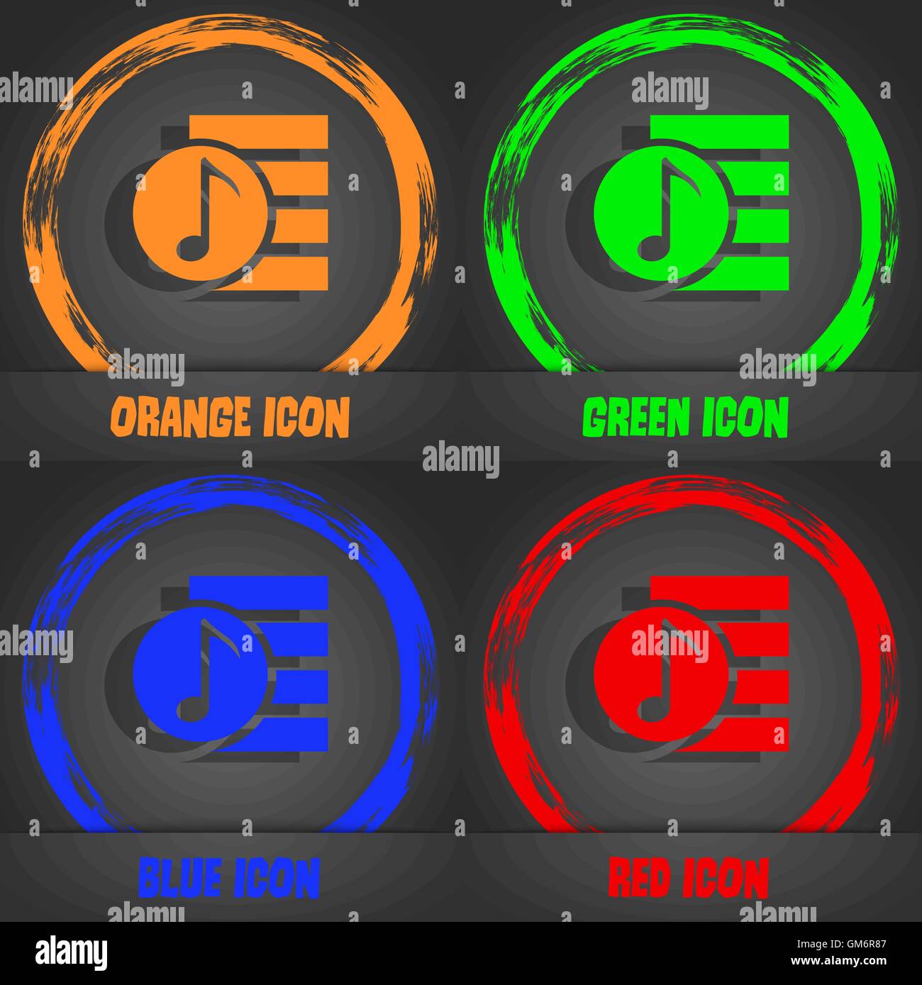 Audio, MP3 file icona segno. Alla moda in stile moderno. In arancione, verde, blu, rosso design. Vettore Illustrazione Vettoriale