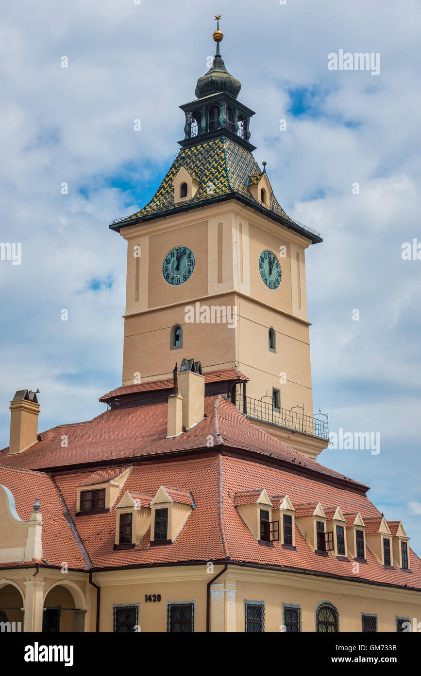 La torre dell'orologio di ex Municipio, Brasov, Romania chiamato Consiglio casa (Casa Sfatului) a Piazza del Consiglio, Museo Storico oggi Foto Stock