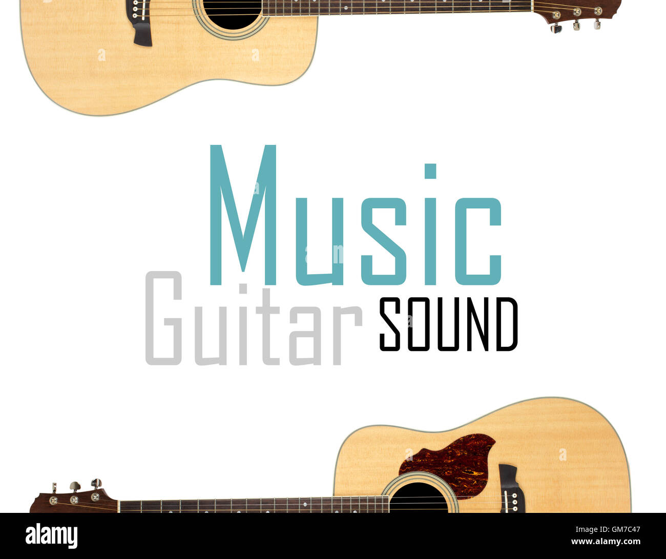 Chitarra acustica isolate su sfondo bianco Foto Stock