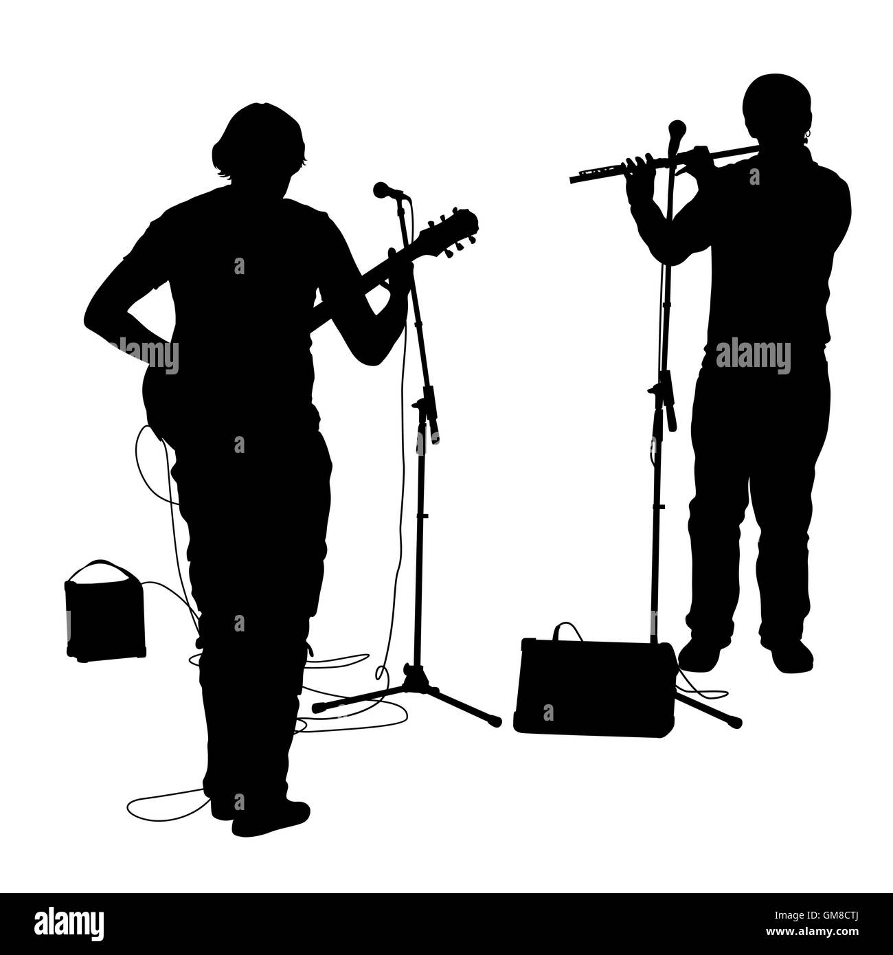 Sagome musicisti suona la chitarra e il flauto. Foto Stock