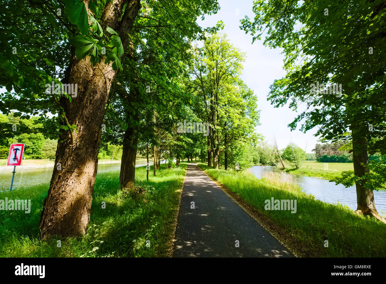 Bikeway tra Oder-Spree-Canal e il fiume Sprea, vicino Neubrück, Brandeburgo, Germania Foto Stock