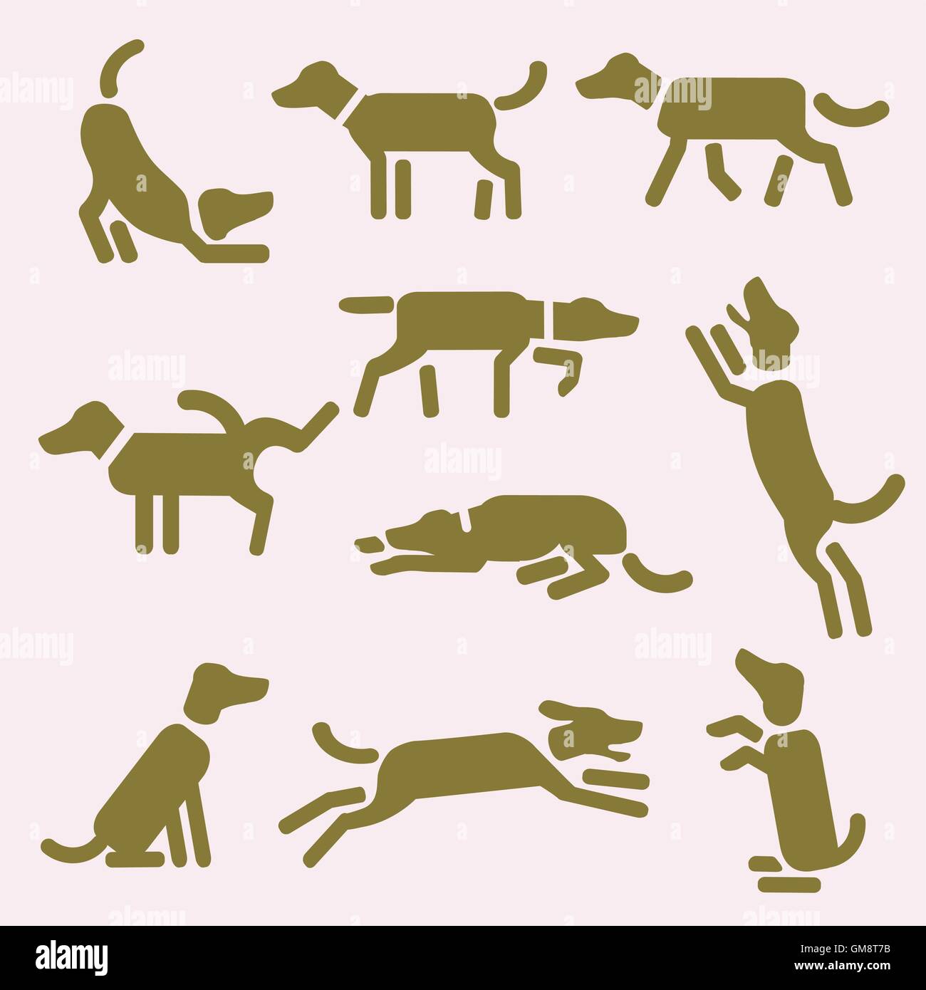 Un set di icone di cane o pittogrammi. Design per il logo, t-shirt, borsa, annuncio, illustrazione ecc. Illustrazione Vettoriale