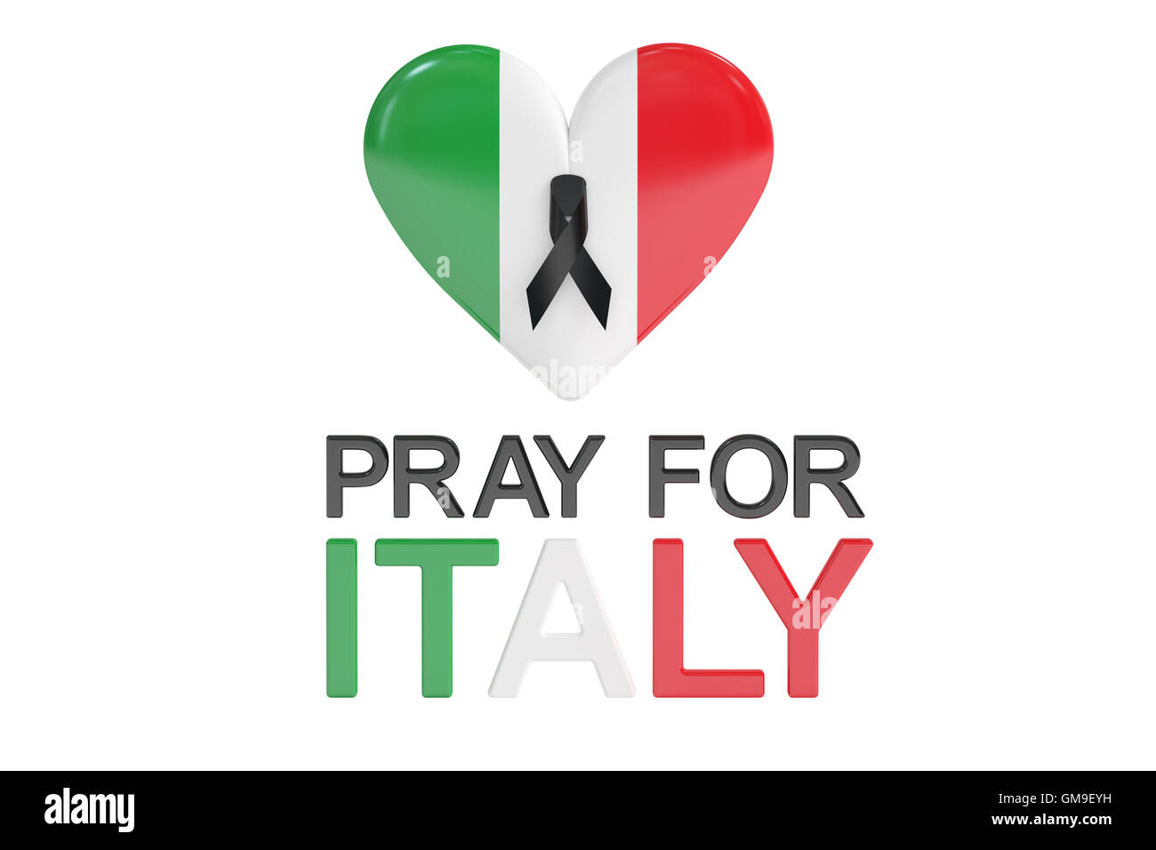 Pregare per l'Italia concetto con cuore, 3D rendering isolati su sfondo bianco Foto Stock