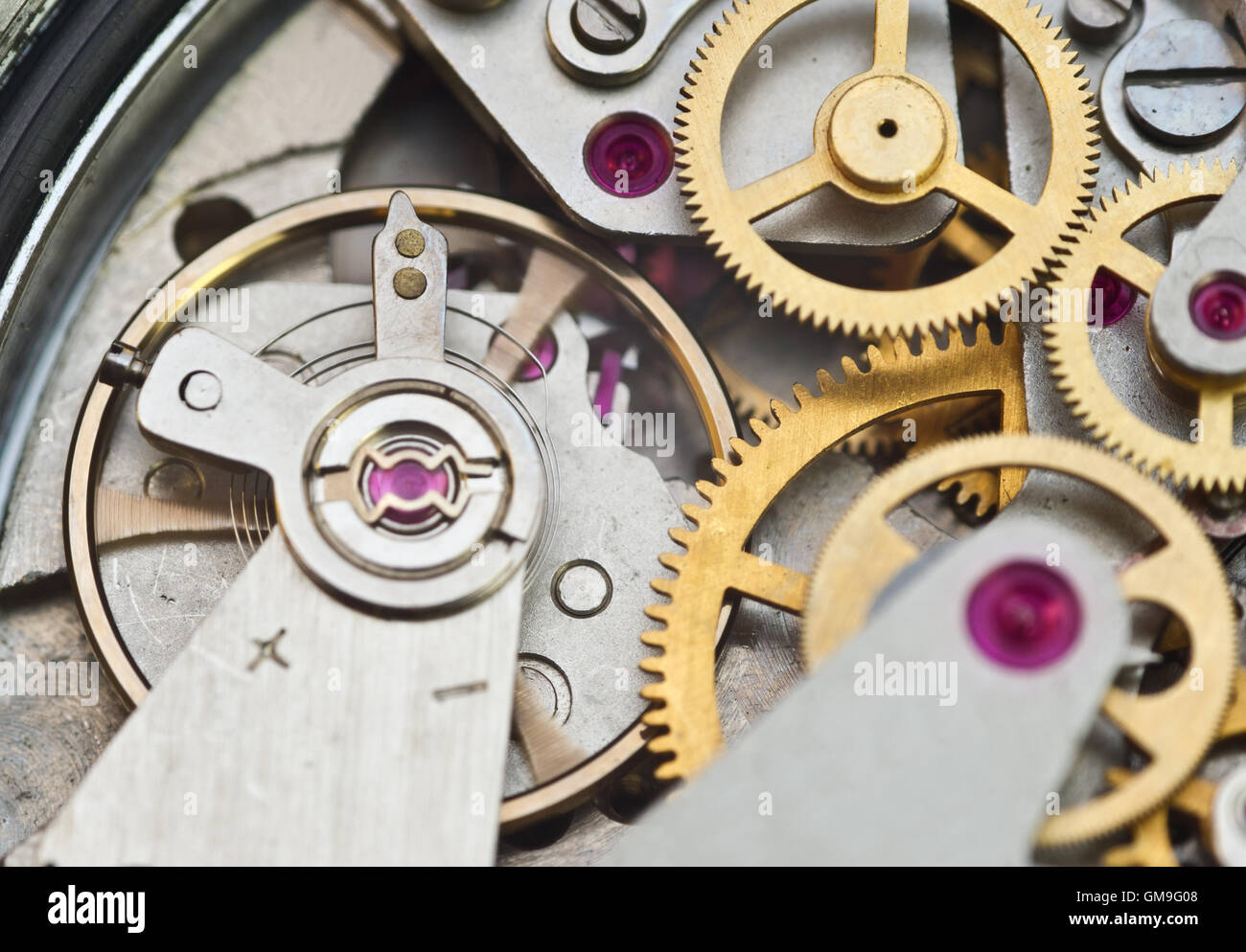 Macro ruote dentate metalliche, il concetto del lavoro di squadra , Tecnologia Idea Foto Stock