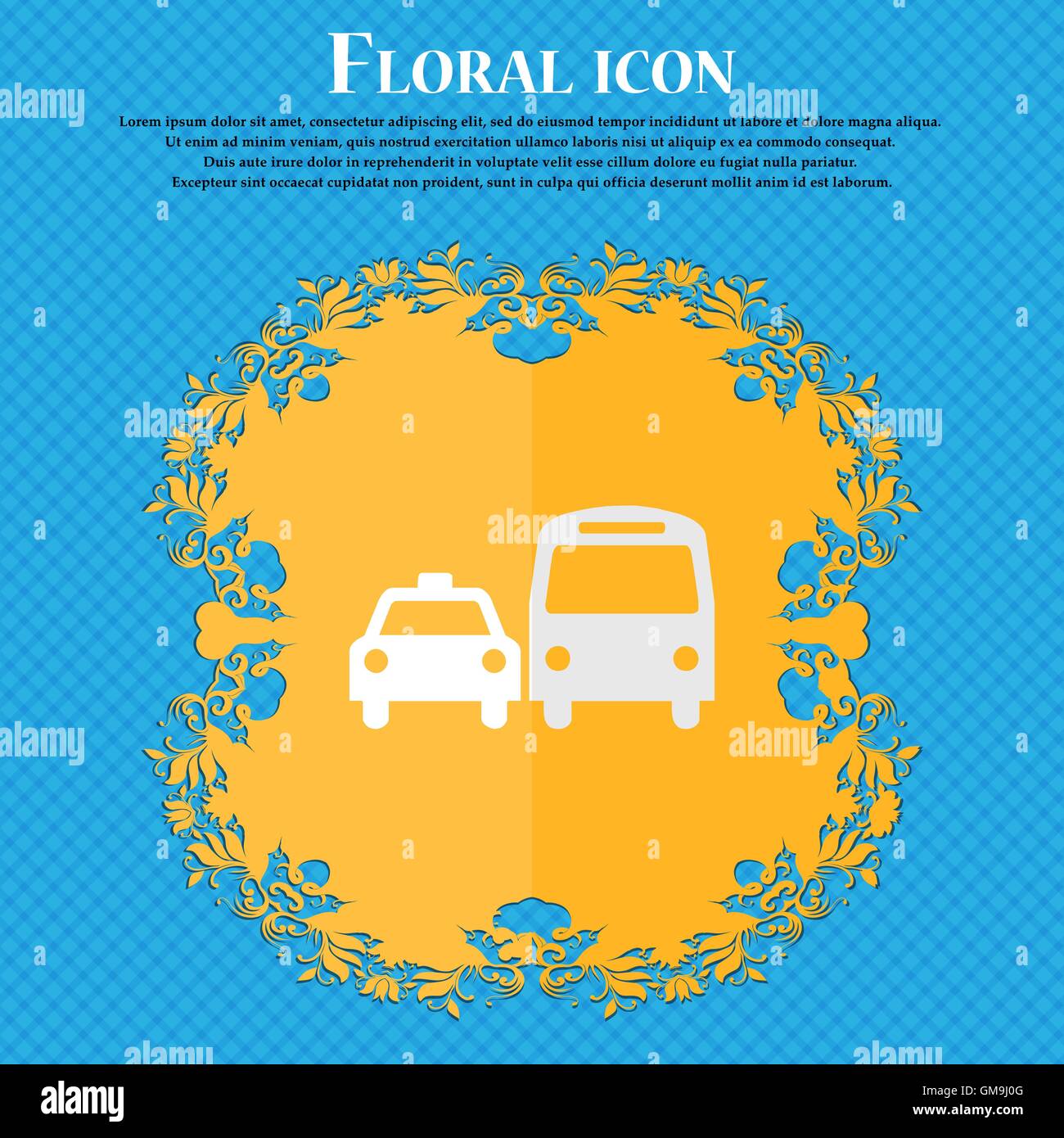 Taxi. Floral design piatto su un blu sfondo astratto con posto per il vostro testo. Vettore Illustrazione Vettoriale