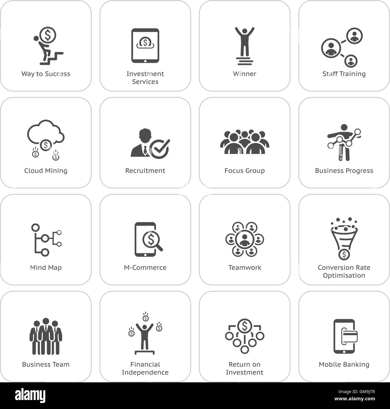 Design piatto Business set di icone. Illustrazione Vettoriale