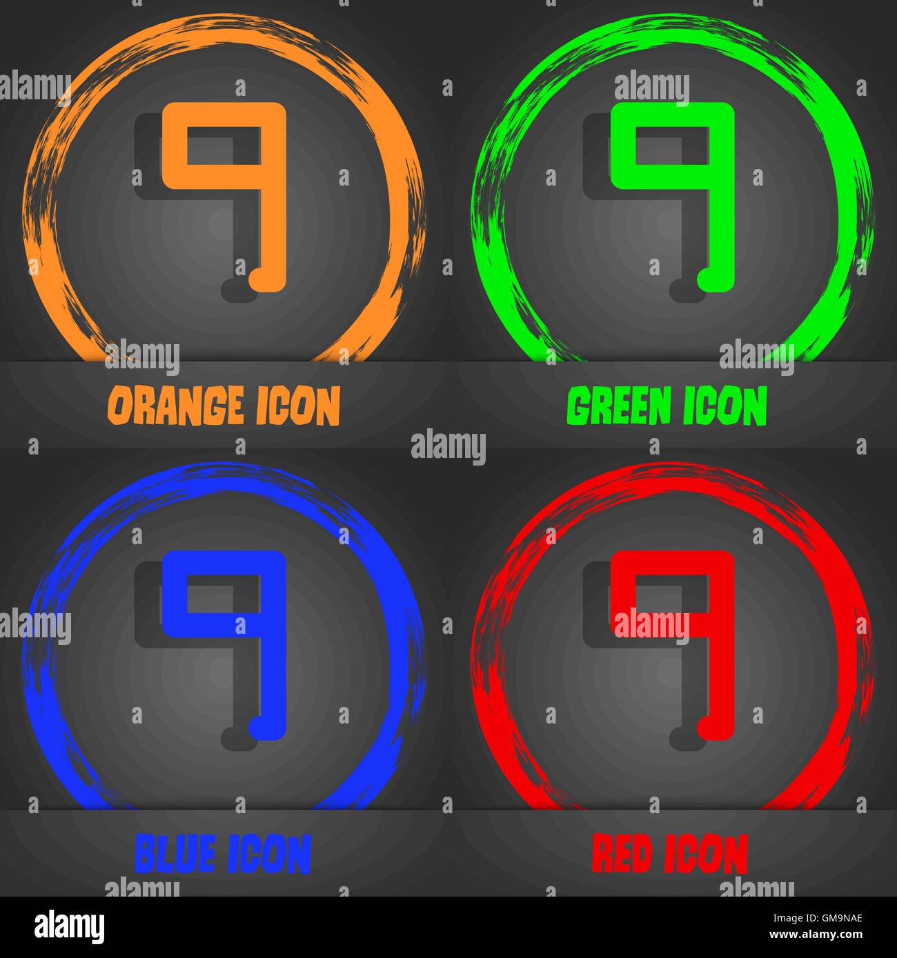Numero Nove icona segno. Alla moda in stile moderno. In arancione, verde, blu, rosso design. Vettore Illustrazione Vettoriale