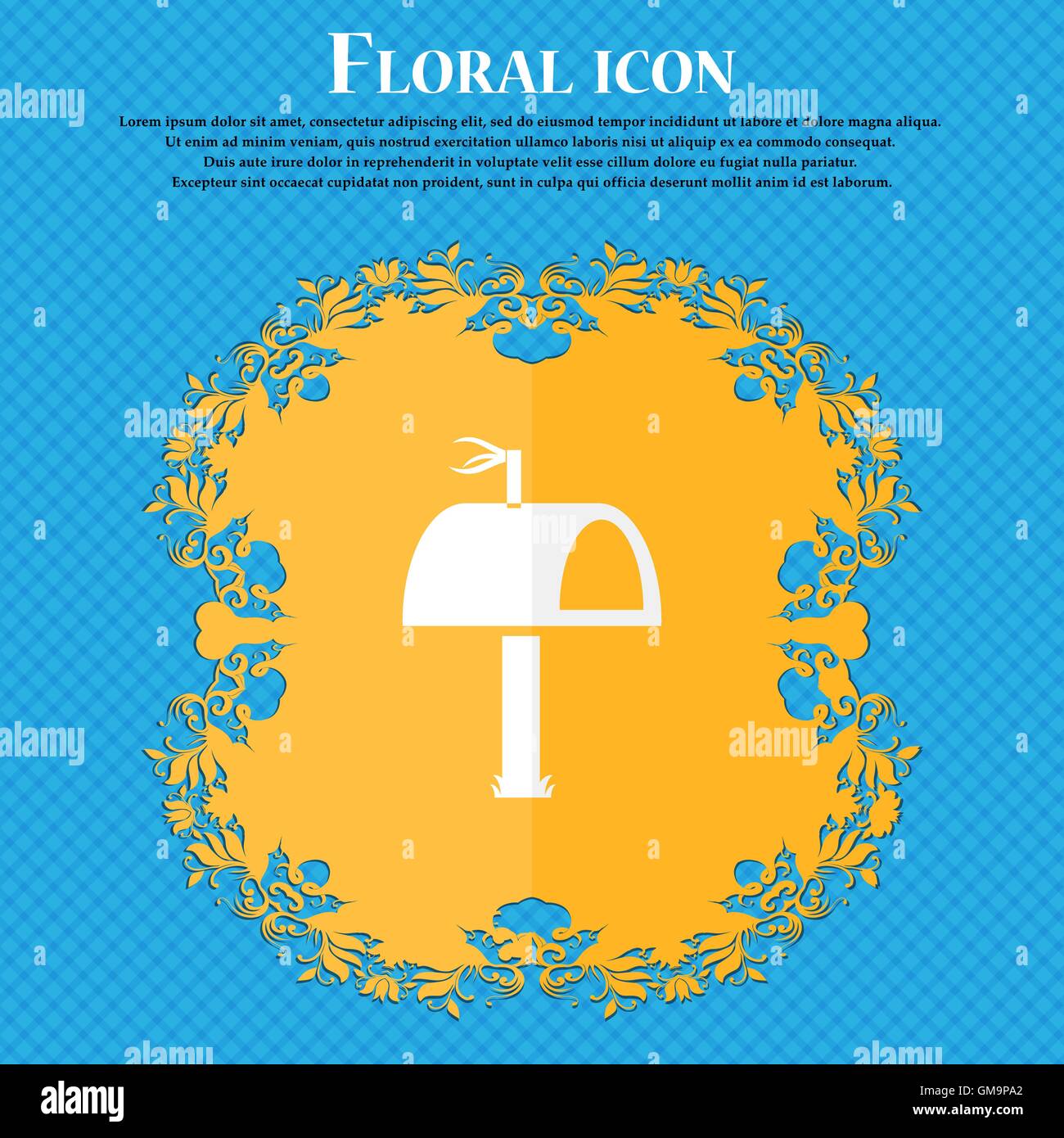 Icona di cassetta postale segno. Floral design piatto su un blu sfondo astratto con posto per il vostro testo. Vettore Illustrazione Vettoriale