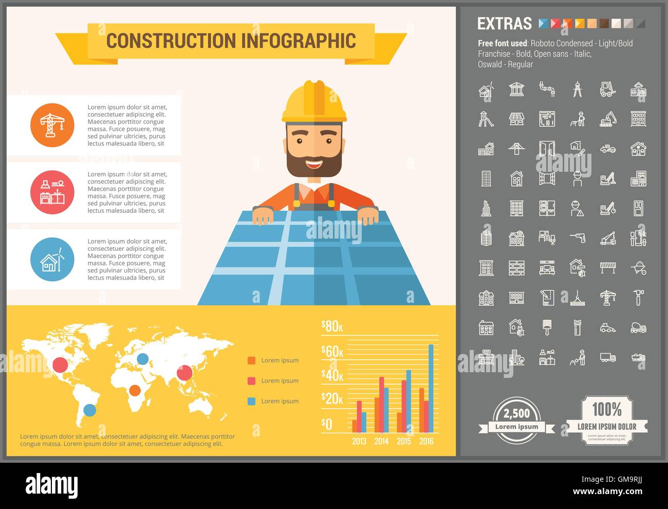 Costruzione design piatto modello infografico Illustrazione Vettoriale