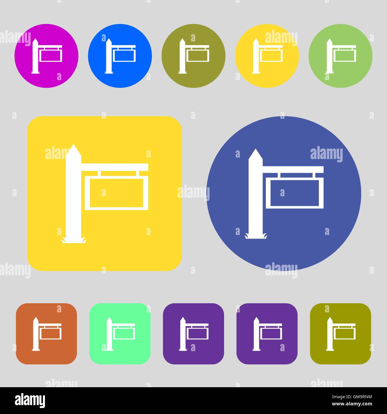 Informazioni su strada icona Segno di segno. 12 pulsanti colorati. Design piatto. Vettore Illustrazione Vettoriale