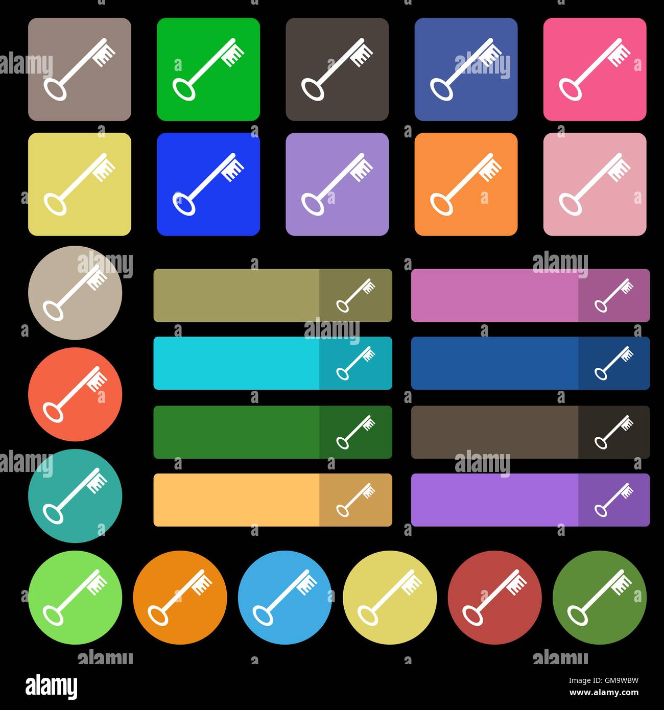 Icona del tasto segno. Set da venti sette multicolore pulsanti piana. Vettore Illustrazione Vettoriale