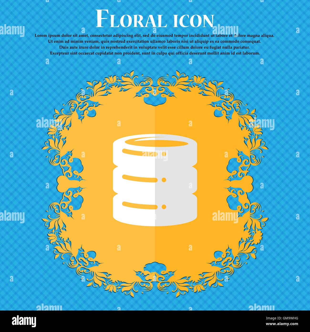 Disco rigido, data base. Floral design piatto su un blu sfondo astratto con posto per il vostro testo. Vettore Illustrazione Vettoriale