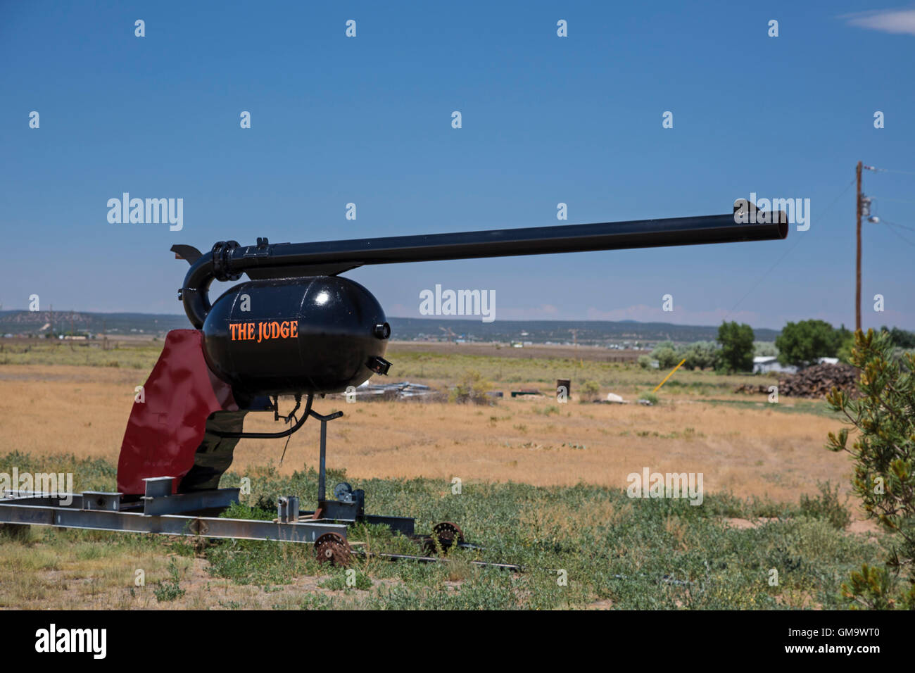 Moriarty, New Mexico - "giudice", un cannone conformata a sei-shooter utilizzato per Punkin Chunkin. Foto Stock