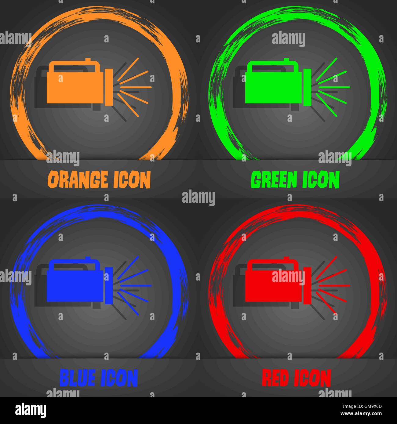 Icona di torcia segno. Alla moda in stile moderno. In arancione, verde, blu, rosso design. Vettore Illustrazione Vettoriale