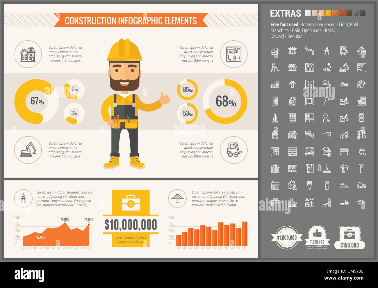 Costruzione design piatto modello infografico Illustrazione Vettoriale