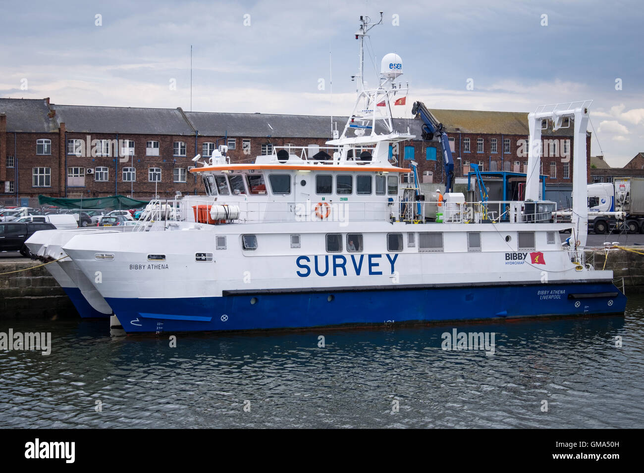 Recipiente di sondaggio, 'Bibby Athena' a Grimsby Royal Dock Foto Stock