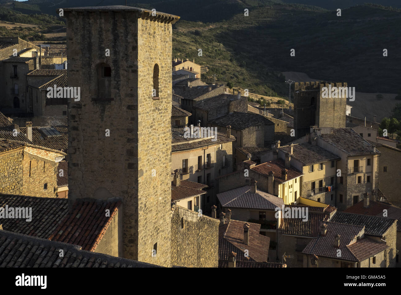 Vista della città medievale di Sos del Rey Catolico Foto Stock