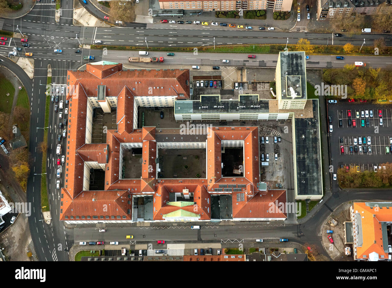 Vista aerea, il tribunale regionale di Hagen, Hagen District Court Court Street, registrazione perpendicolare, JVA, correttivi facility,aereo Foto Stock