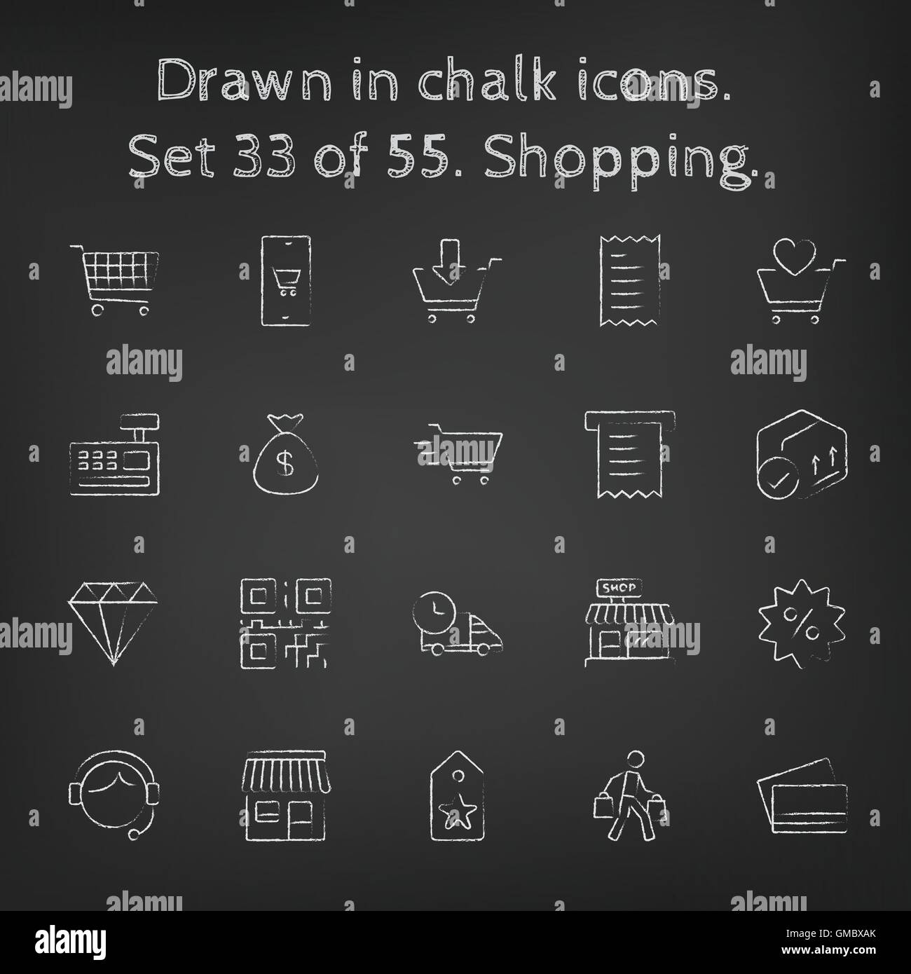 Shopping icon set disegnati in gesso. Illustrazione Vettoriale