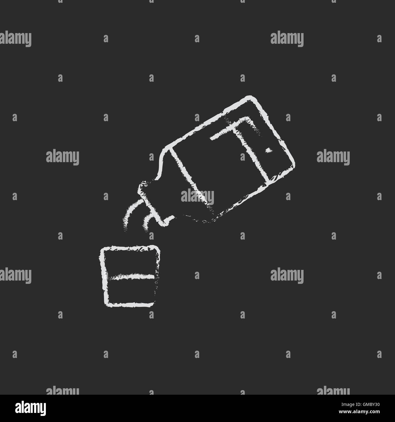 La medicina e la coppa di misurazione icona disegnata in gesso. Illustrazione Vettoriale