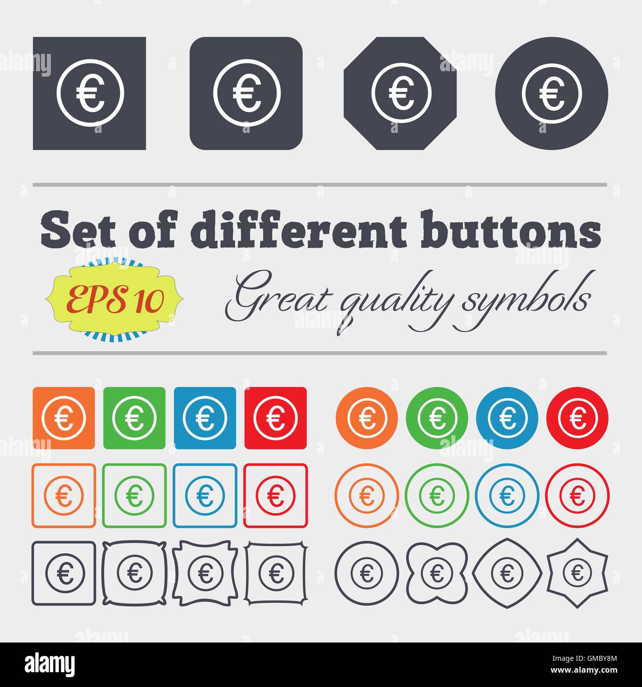 Icona di Euro segno. Grande set di colorati, diversificato e di alta qualità dei pulsanti. Vettore Illustrazione Vettoriale