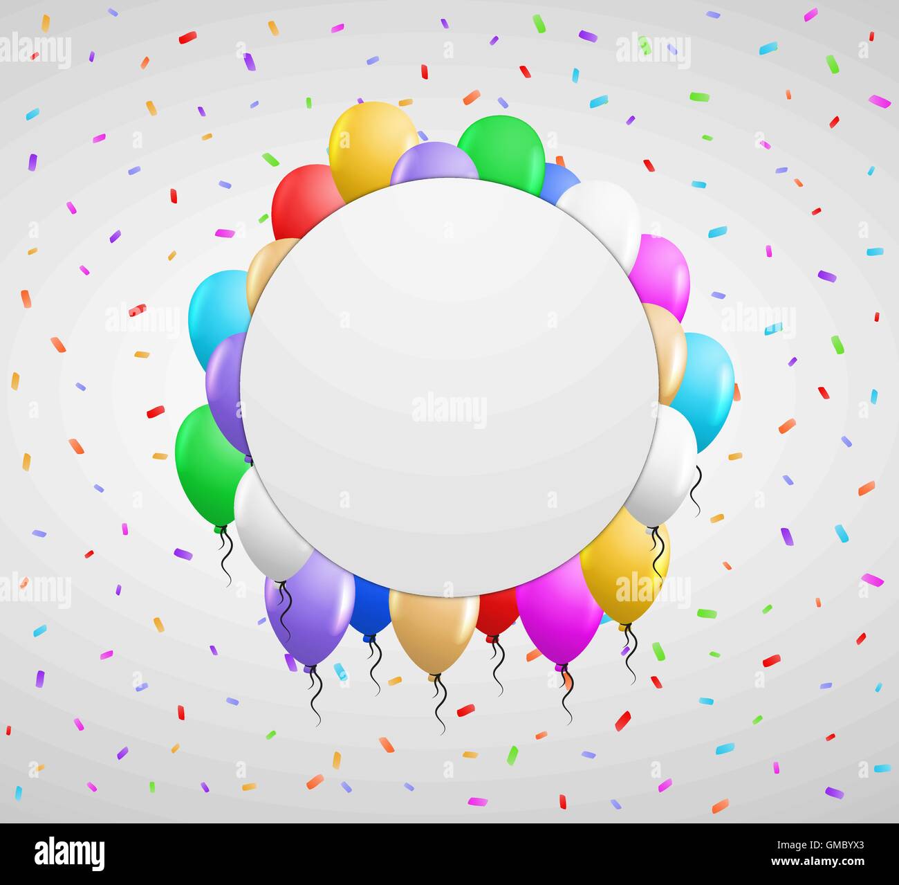 Palloncini di colore bianco e il badge Illustrazione Vettoriale