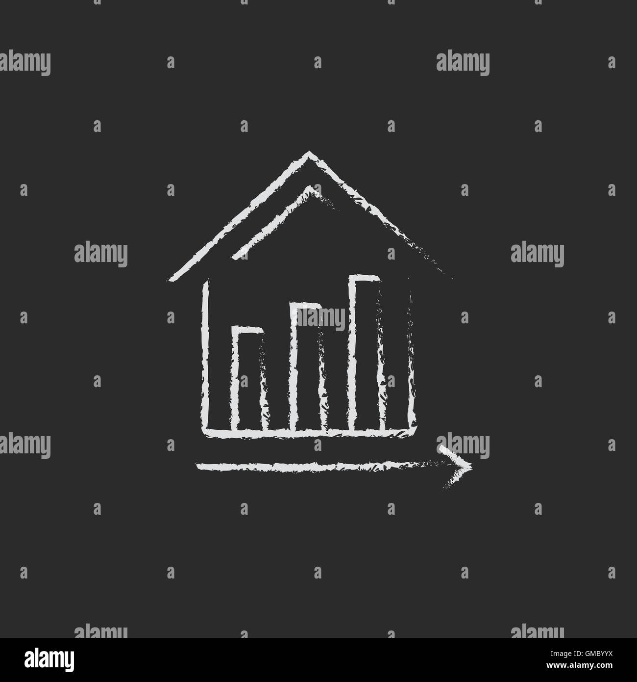 Grafico dei prezzi immobiliari icona di crescita tracciata in gesso. Illustrazione Vettoriale