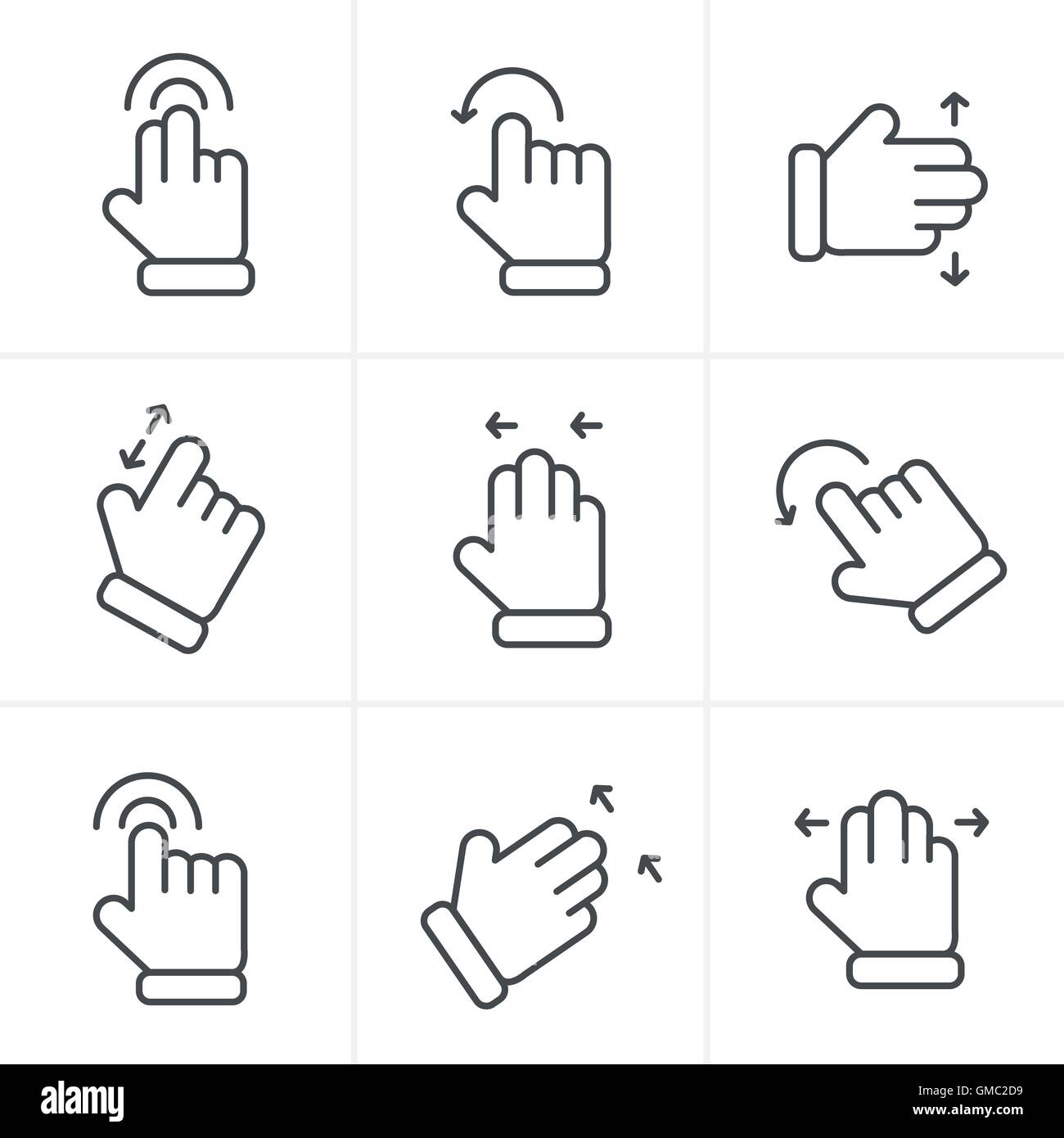 Le icone della linea di base di stile gesti umani utilizzando i moderni devic digitale Illustrazione Vettoriale