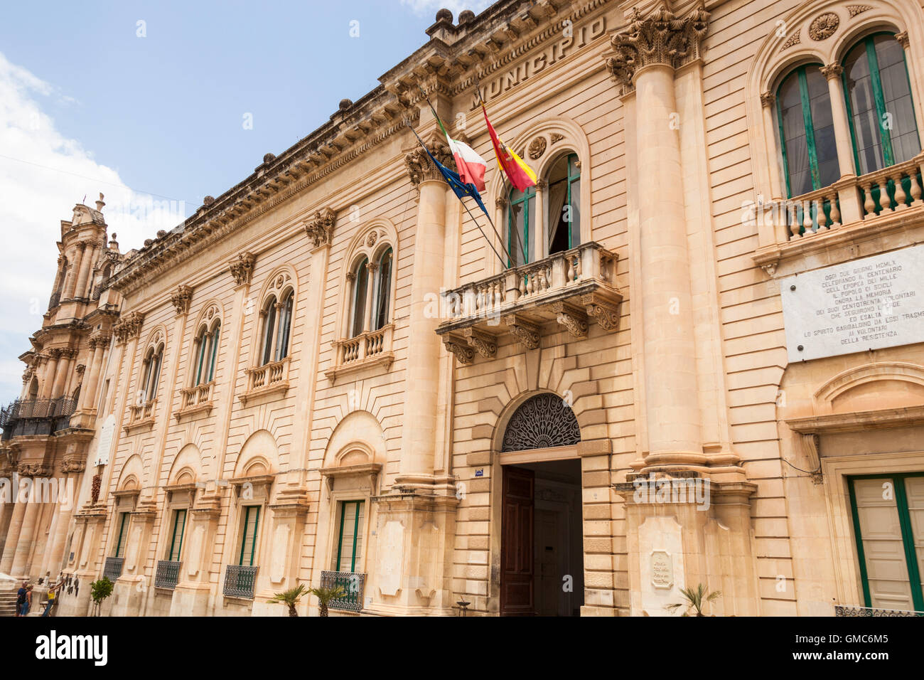 Il Municipio, Municipio, featured in Inspector Montalbano serie TV, Scicli, Sicilia, Italia Foto Stock