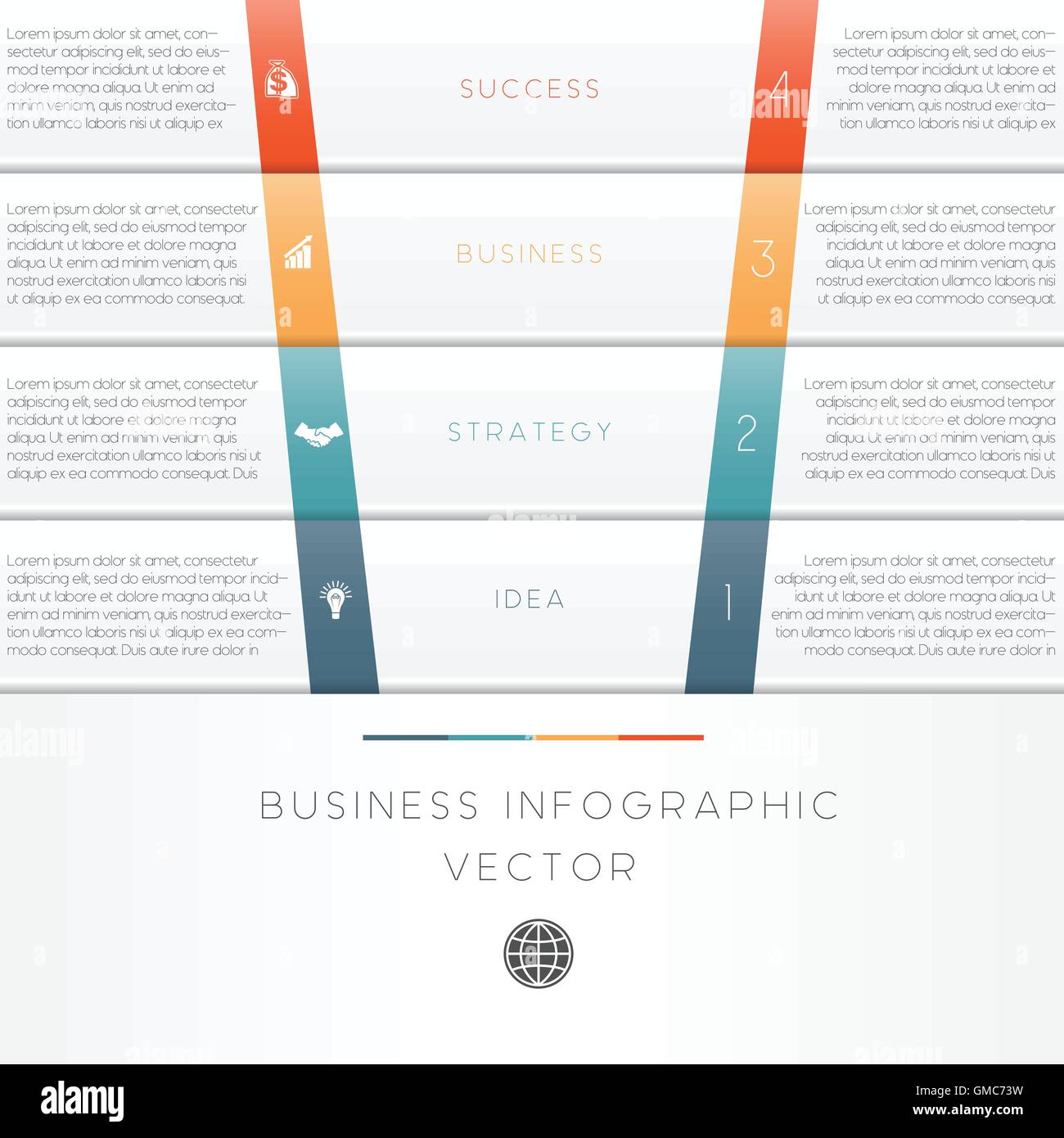 Illustrazione Vettoriale modello di business ed infografico numerati a quattro posizioni Illustrazione Vettoriale