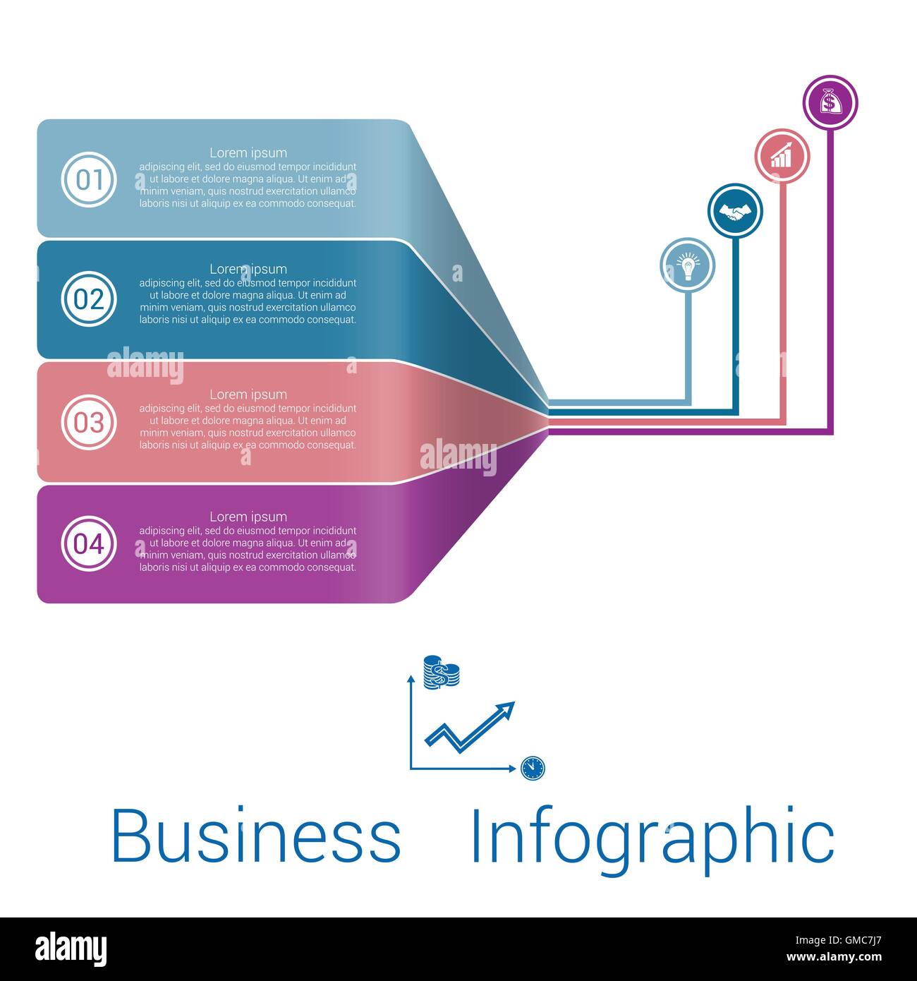 Modello di linee infografico prospettiva strisce a quattro posizioni. Illustrazione Vettoriale