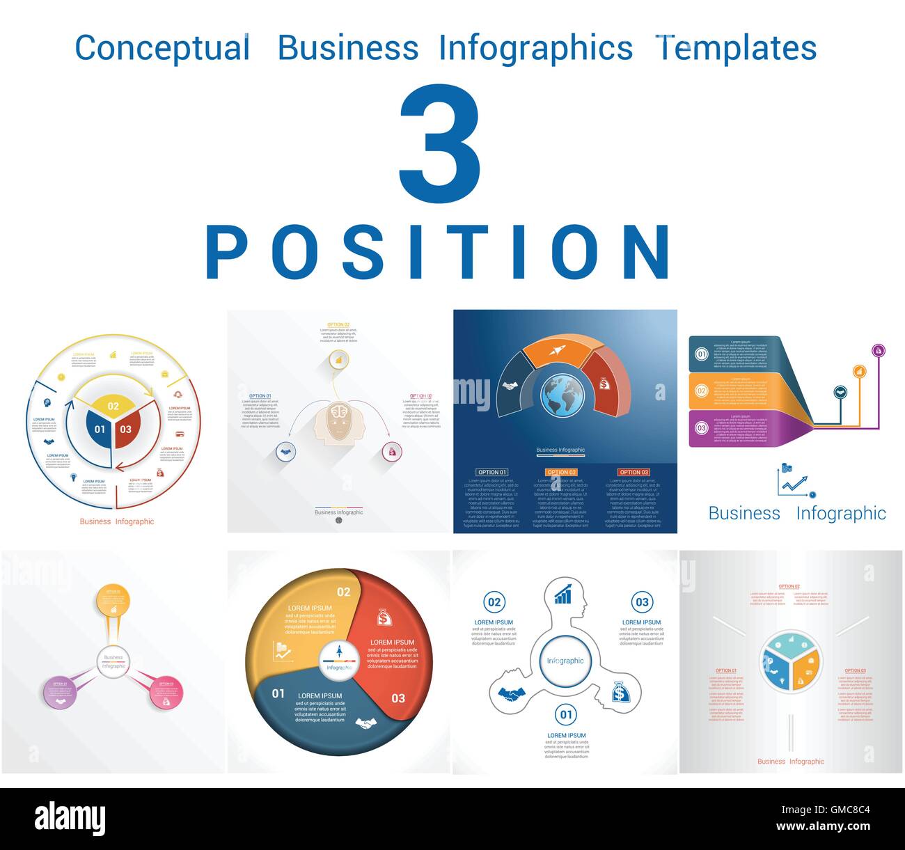 Impostare i modelli vettoriali Infographics Business concettuale processi ciclico per tre posizioni Area di testo Illustrazione Vettoriale
