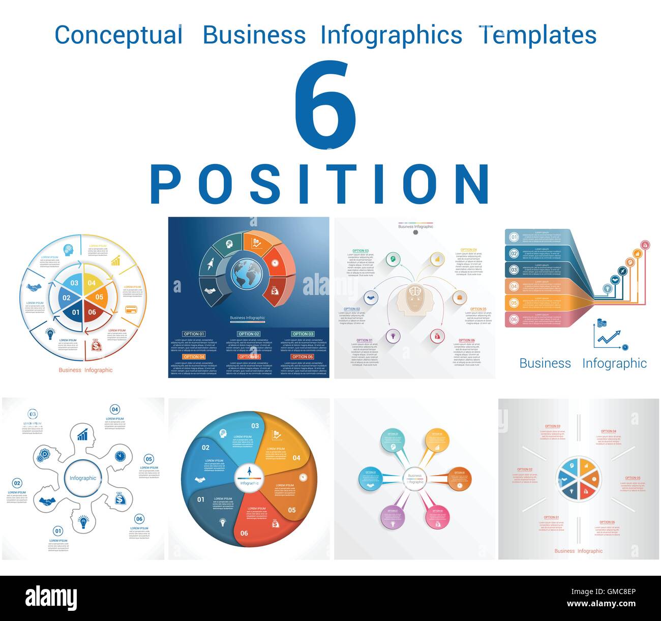 Impostare i modelli vettoriali Infographics Business concettuale processi ciclici a sei posizioni Area di testo Illustrazione Vettoriale
