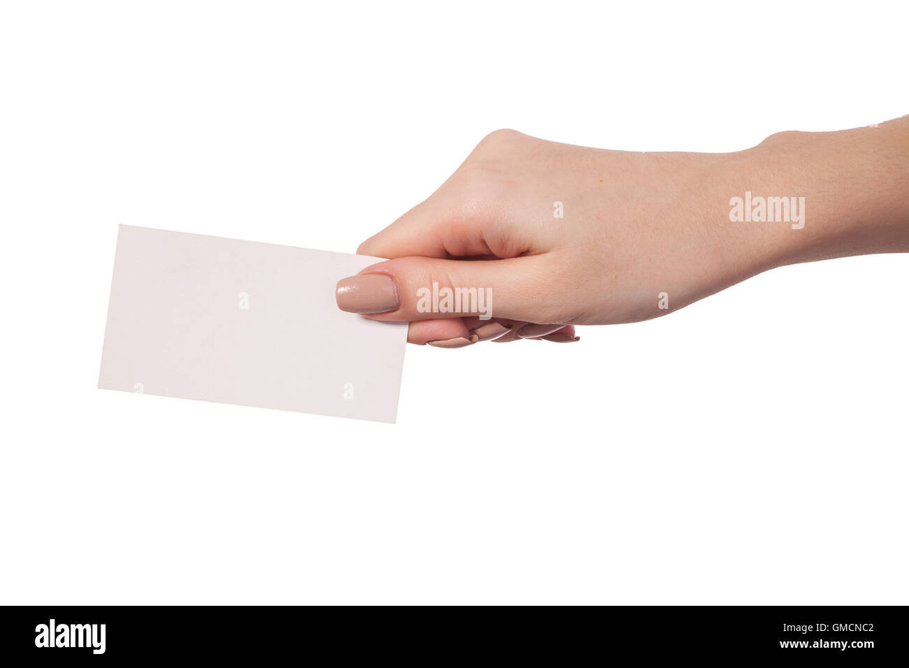 Imprenditrice di mano azienda blank business card Foto Stock