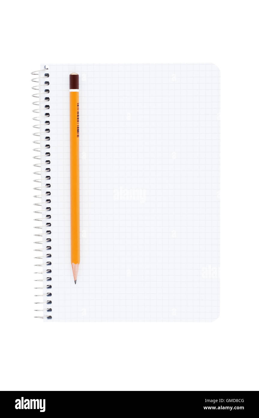 Matita per notebook isolato su bianco. Foto Stock