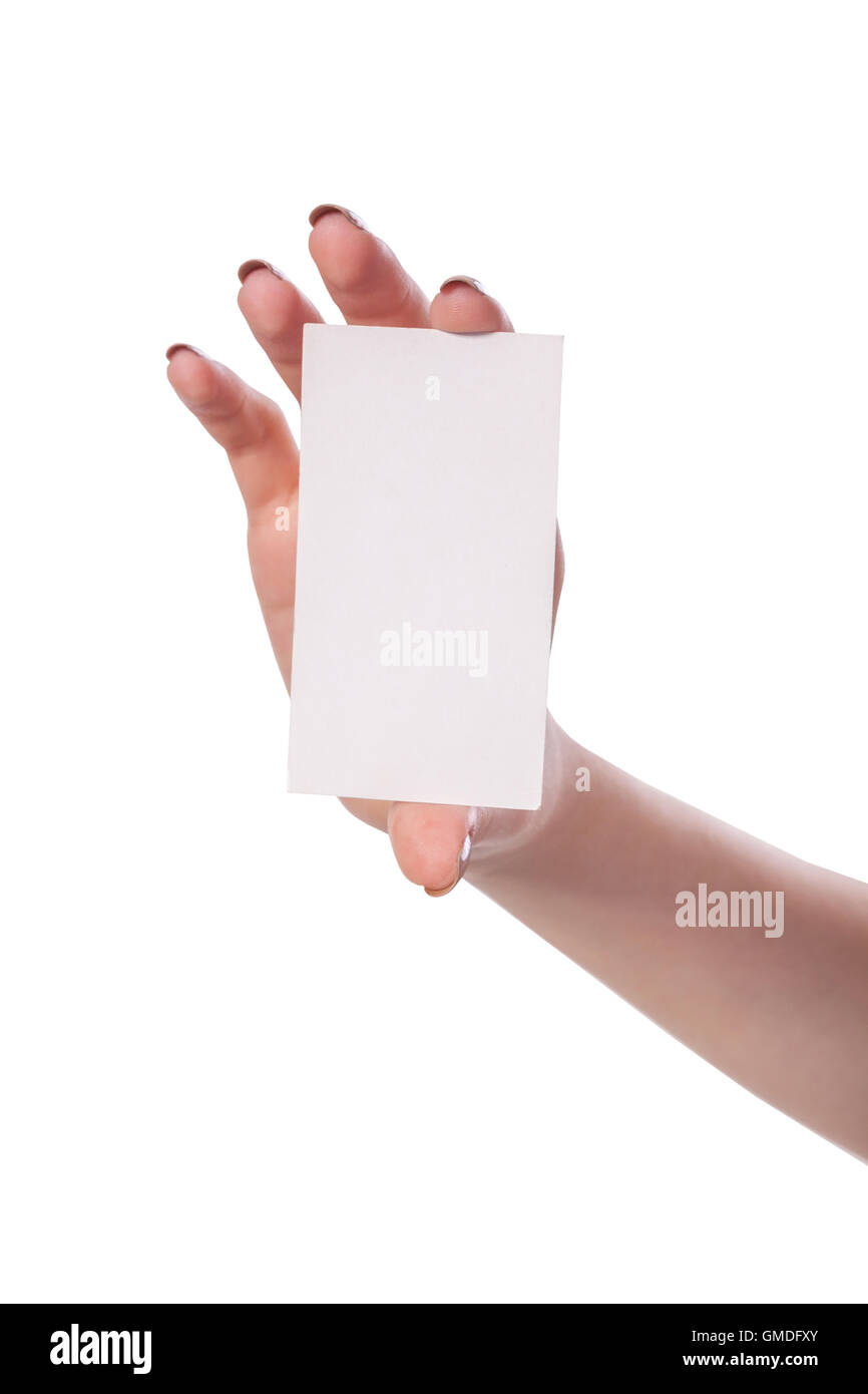 Imprenditrice di mano azienda blank business card Foto Stock