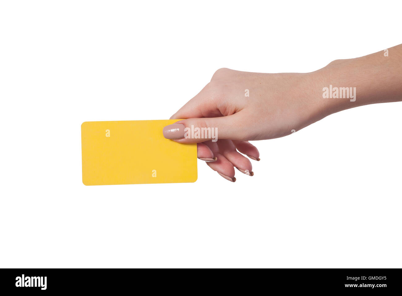 Imprenditrice di mano azienda blank business card Foto Stock